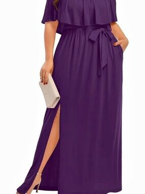 Pinup Fashion Off-Shoulder Maxi Dress in Purple NWT